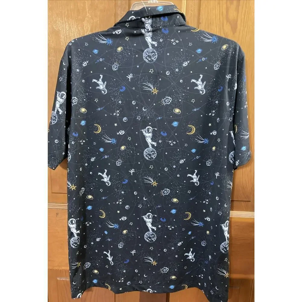 Waggle Golf Polo Shirt Mens L Black Astronaut Space Print Mission Albatross‎ - Picture 3 of 8